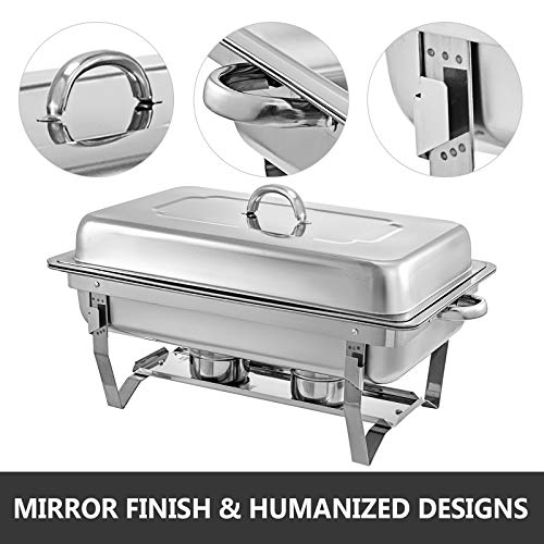 VEVOR Verwarmende voor Verwarmcontainer, 4 stuks Chafing Dishes Set, 9L RVS Chafer Schotels, Rechthoekige Chafers voor… - Afbeelding 5