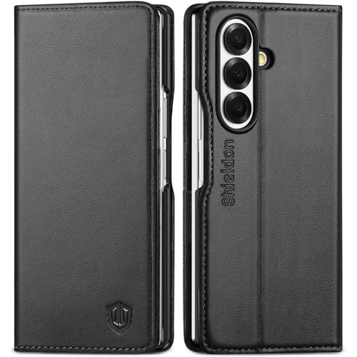SHIELDON Genuine Leather Wallet Case for Galaxy Z Fold 7 8.0 2025 Black