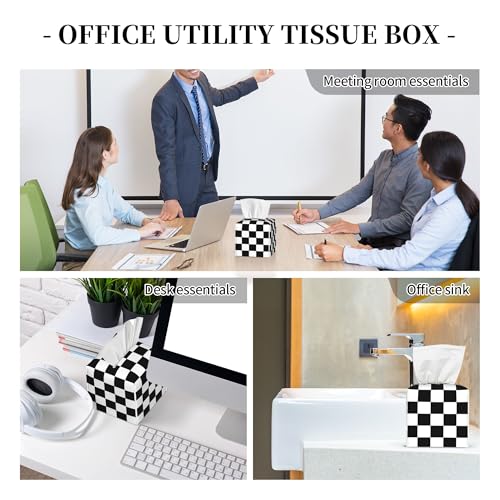 Black and White Checkerboard Tissue Box Cover Square,Square Grid Checkered Tissue Box Holder Waterproof Leather Facial Paper Organizer Dispenser for Bathroom Home Car Nightstand Vanity Desk by sndheke - Image 8
