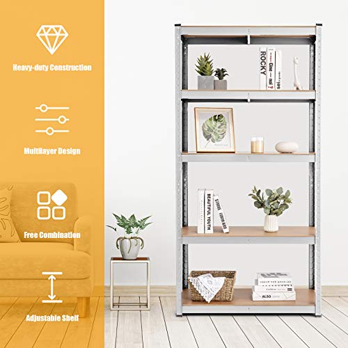 Tangkula Metal Storage Shelves, Heavy Duty Steel 5 Tier Utility Shelves With Adjustable Shelves, Bolt-Free Assembly, High Weight Capacity, Garage Organization Storage Rack, 36"Lx16''Wx72"H (1, Silver) #TOP4
