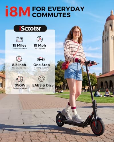 Image of iScooter Electric Scooter Adults, 18 /15 /12 Miles Long Range,22 /19 /18 Mph Top Speed, Commuting Electric Scooter with Cruise Control, Double Braking Systems Escooter for Adults and Teens