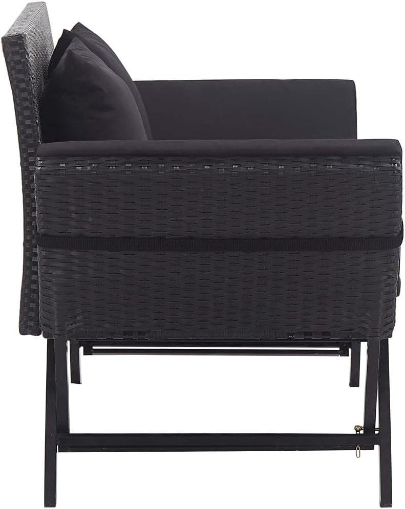 Outdoor Sun Bed Black Poly Rattan Standard Convertible Furniture,Comfort and Style Outdoor Garden Bench with Convertible Sun Lounger Modern Minimalist Design for , Patio or Terrace Patio Furniture