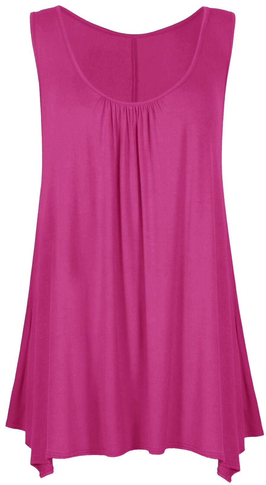 Crazy Girls Womens Gathered Round Neck Stretch Swing Long Vest Flared Hanky Top (2XL, Cerise Plain)