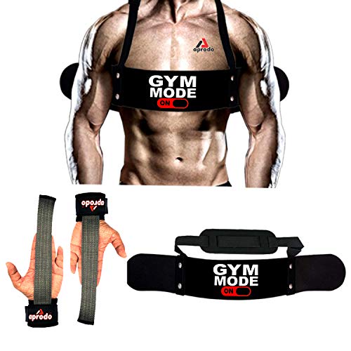 Image of Aprodo Gym Fitness Combo (Arm Blaster with Grey Weight Lifting Strap) (Gym Mode On & Grey WLS)
