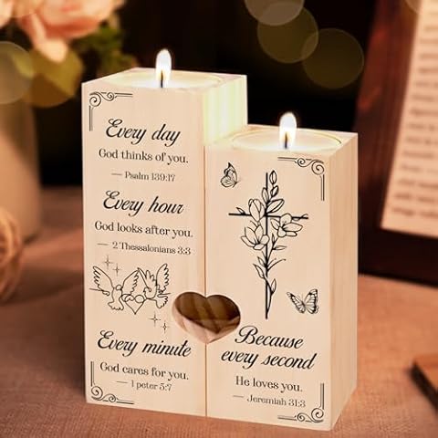 Wooden Christ Candlestick with Heart Design Cover