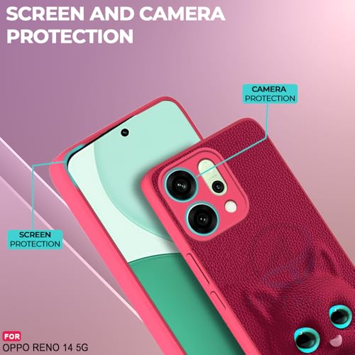 Image of AESTMO Back Case Cover for Oppo Reno 14 5G Back Cover | 3D Cat Cover | Leather Finish | Full Body Protection | Camera Protection Back Cover for Oppo Reno 14 5G (Pink)