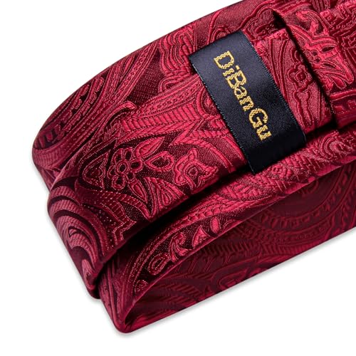 Image of DiBanGu Silk Floral Ties for Men Woven Paisley Necktie and Tie Clip Handkerchief Cufflinks Set for Party Wedding