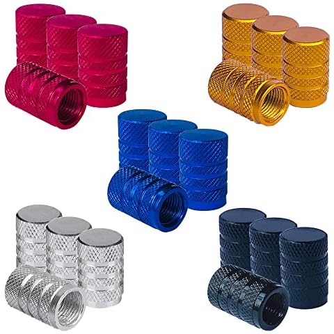 QitinDasen 20Pcs Premium Tyre Valve Stem Caps, Aluminum Alloy Knurled Tire Valve Dust Covers, Universal Schrader Valve Dustproof Caps with Gasket, for Car Motorcycle Bike (5 Colors) Cover