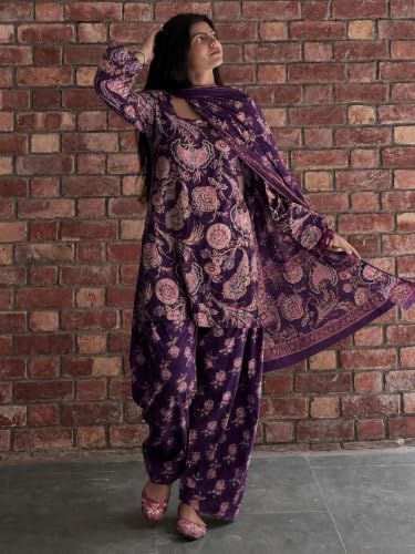 Image of ANNI Designer Farshi Salwar Suit for Women Cotton Printed | Kurta Dupatta Set for Woman | Straight Palazzo Outfit Square Neck Long Sleeve Ethnic Dress Stylish Womens Clothing