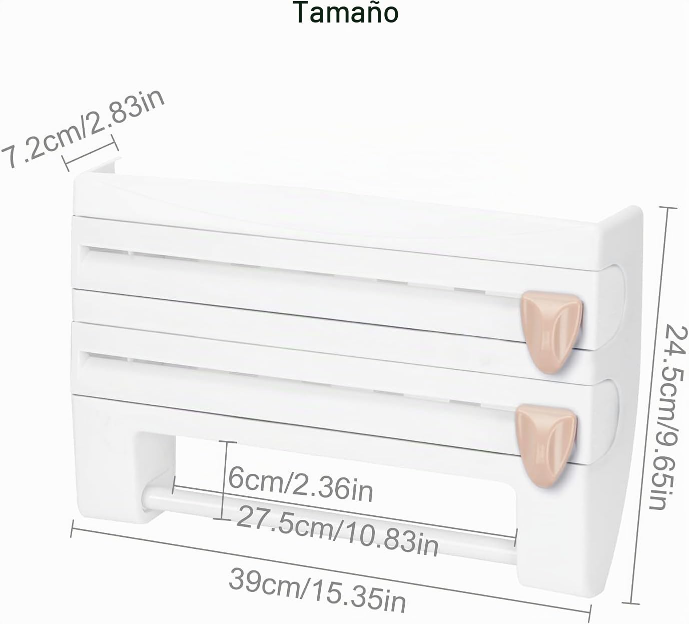 Soporte de película adhesiva de cocina, estante ergonómico para el hogar, estante de herramientas, 39 x 10 x 24 cm (blanco)