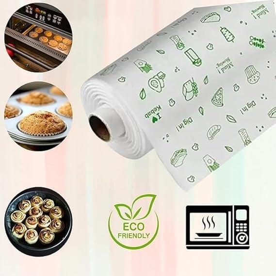Image of 200 Meter, Food Wrapping Paper /Butter Paper Roll. Food Grade & Hygienic. Non-Stick Butter Paper for Food Packaging, Wrapping, Baking. Oven Safe 200 Meter