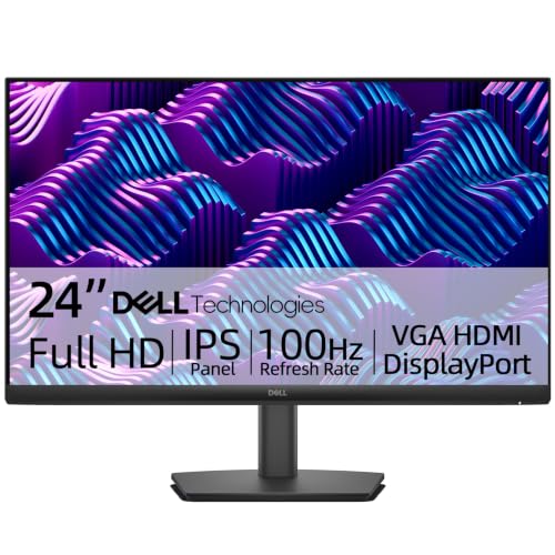 Image of Dell E24 Series 24 inch FHD 100Hz Monitor, Flat IPS LCD 1000:1 Contrast Ratio, 16:9 Anti-Glare, VESA, Ultra Thin bezels, 1 x DisplayPort, 1 x HDMI, 1 x VGA Black
