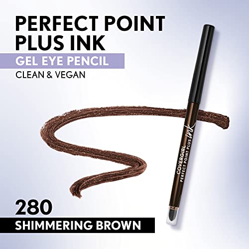 COVERGIRL Perfect Point Plus Ink Gel Eye Pencil, Pigmented, Long-Wearing, Vegan Formula, Shimmering Brown 280, 0.01oz - image 2