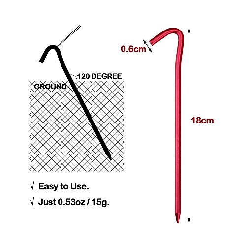 Hikemax 7075 Aluminum Tent Stakes 10 Pack - Ultralight 7 Inch Hook Tent Pegs With Carrying Pouch - Made For Camping Trip, Hiking And Gardening #TOP1