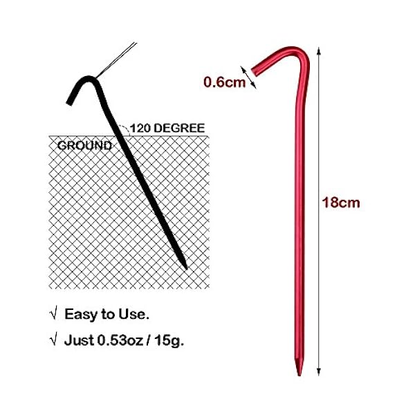 Hikemax 7075 Aluminium Tent Stakes 10/15 Pack - Ultralight 7 Inch Haak Tent Pegs met Draagtas - Gemaakt voor Camping Trip, Wandelen en Tuinieren