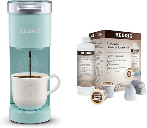 Keurig K-Mini - Cafetera de una sola porción y kit de mantenimiento de cafetera de 3 meses, incluye solución de descalcificación, cartuchos de