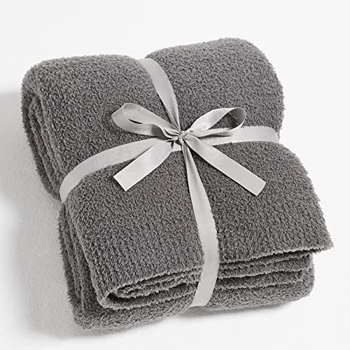 Image of CYMULA Super Soft Knit Throw Blanket Twin Size Dark Grey-Lightweight Plush Fuzzy Fluffy Warm Cozy Blankets and Throws for Sofa Bed All Season Use, 60x80 inches