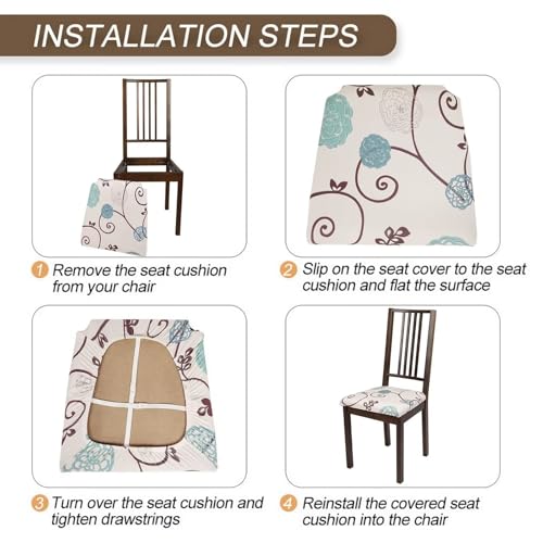 Image of SearchI Seat Covers for Dining Room Chairs Stretch Printed Chair Seat Covers Set of 8, Removable Washable Upholstered Chair Seat Protector Cushion Slipcovers for Kitchen, Office(Ball Flower)