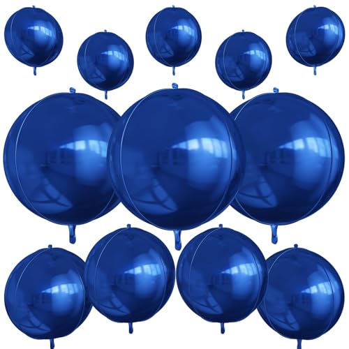 Image of 12PCS Navy Blue Round Foil Balloons 22 inch 15 inch 10 inch Large Mylar Balloons | Metallic Blue 4D Ball Balloons for Birthday Party, Graduation, Wedding, Christmas, New Year, Disco Prom Party Decorations