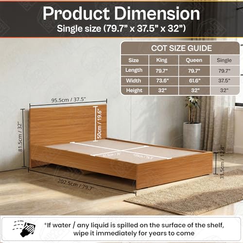 Image of ABOUT SPACE Bed - (80 x 38 inches) Single Bed Without Storage | Engineered Wooden Bed Frame with Airflow & MDF Support Board for Mattress | 1-Year Warranty Cot for Bedroom - Brazilian Teak