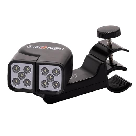 Grillfürst Universal LED Grilllampe - BBQ Grill-Licht - Grifflicht - Zwei schwenkbare Leuchtköpfe - Universell einsetzbares Grilllicht für viele Gasgrill Modelle