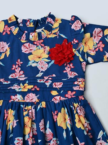 Image of mini mama by Bella Moda Front Flower Applique Dress (Blue, 18-24M)