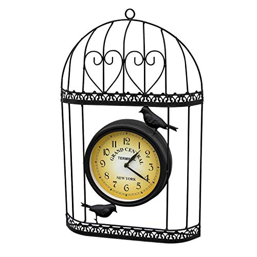 Greenfields Vintage Chic Shabby Style Birdcage Garden Clock - Wall Mountable Black Metal Bird Cage With Vintage Victorian Station Effect Clock Face - Ideal For Indoor And Outdoor Use