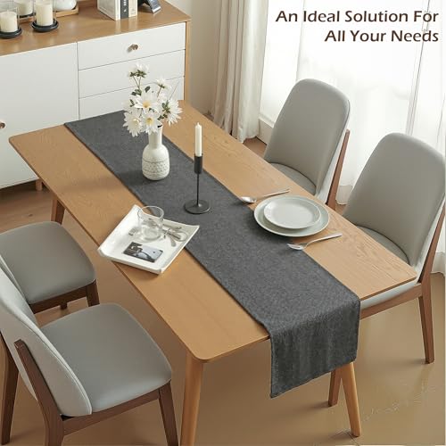 Image of Kuber Industries 72x12 inch Jute Table Runner for Party, Wedding and Family Dinners | Washable & Reusable Centre and Dining Table Runner | Black