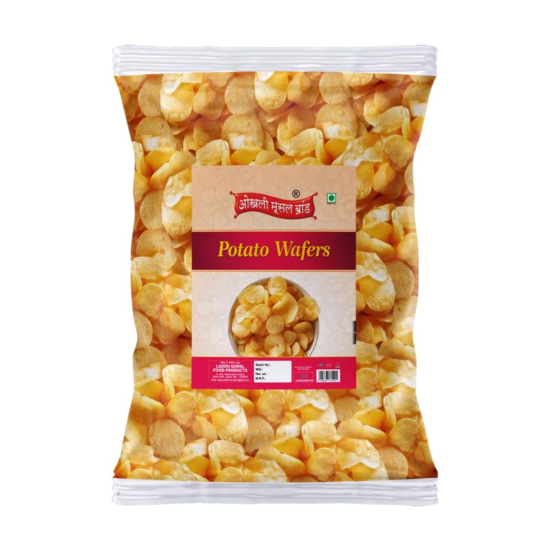 Image of OKHLI MUSAL BRAND Batata Wafers| Himalayan Pink Rock Salted Potato Chips Aloo Chips Chips Snacks| Potato Wafers Aloo Wafers Farali Falahari Fast Time Namkeen Snack| Made In Groundnut Oil-350g*1Pack