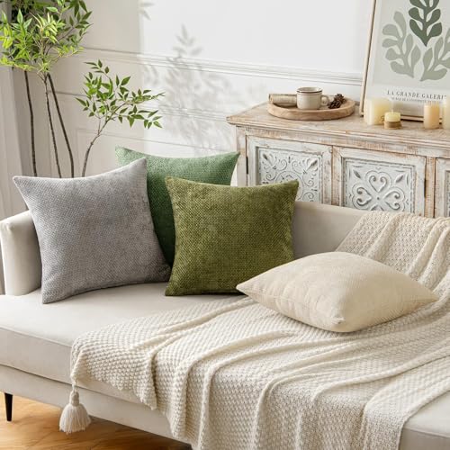 Image of MIULEE Pack of 2 Couch Throw Pillow Covers 20x20 Inch Sage Green Modern Boho Accent Decorative Pillow Covers Soft Chenille Farmhouse Cushion Covers for Home Decor Bed Sofa Living Room