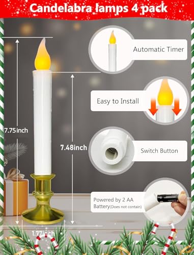 Image of 4PK 7.75 inch Battery Operated LED Window Candles with 6-18H ON /Off Timer