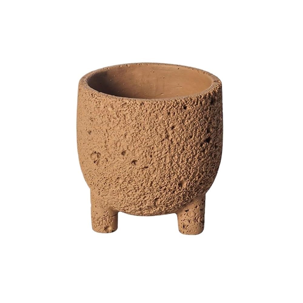 SDA287MZ Three Legged Flower Pot with Drainage Hole, Cement Tabletop Plant with Volcanic Rock Texture, for Windowsill Bedroom Living Room Garden Multifunction(Orange,Small)
