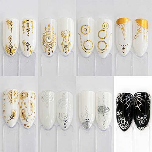 Nagelaufkleber, 30 Metallkunst-Blumenaufkleber Schmetterlings-Spitze Traumfänger Feder-Tack-Dekoration, Gold und Silber – Bild 6