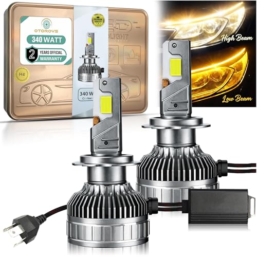 Image of OTOROYS 340W H4 /H19 LED Headlight Bulbs for Car, 34000LM Super Bright Dual Color Low Yellow & High Yellow /White 6500K | Plug & Play LED Headlights | Pack of 2 | 2 Years Warranty, Car Accessories