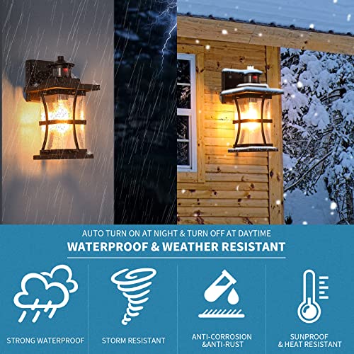 Image of Motion Sensor Outdoor Wall Lights Fixture, Advanced Dusk to Dawn Exterior Lighting, Outside Light for House, Garage, Anti-Rust Waterproof Front Porch Lanterns Fixtures Wall Mount, Seeded Glass, Black