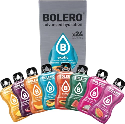 Bolero EXOTIC MIX 24x3g | Saftpulver ohne Zucker, gesüßt mit Stevia + Vitamin C | glutenfrei und veganfreundlich | Mischung aus verschiedenen exotischen Geschmacksrichtungen Bolero EXOTIC MIX 24x3g | Saftpulver ohne Zucker, gesüßt mit Stevia + Vitamin C | glutenfrei und veganfreundlich | Mischung aus verschiedenen exotischen Geschmacksrichtungen