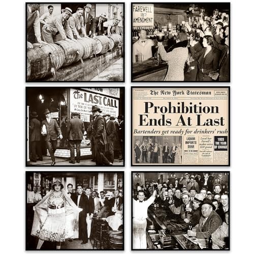 Vintage Prohibition Era Wall Art Set of 6 8x10 Unframed PostersSepia-Tone Historical Bar Scenes Retro Prohibition Repeal Artwork Speakeasy-Inspired Roaring Twenties Antique American History Prints