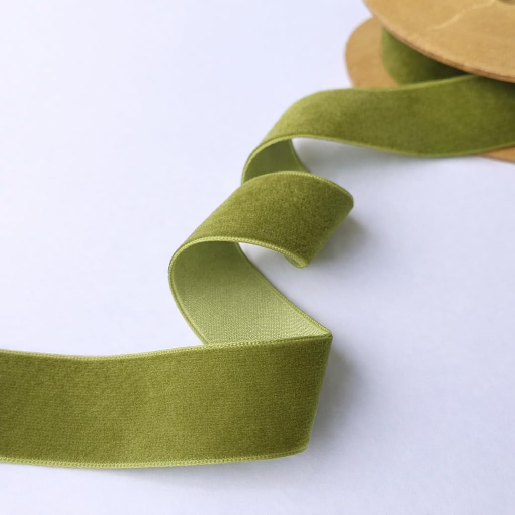 25mm Wide Olive Green Velvet Ribbon 10 Metre Length – Soft Plush Craft Trim for Gift Wrapping, Sewing & DIY Decorations – 14 Colours — image 1