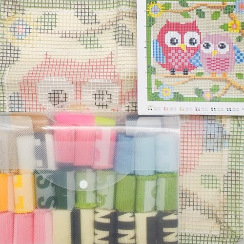 Image of Howie's Latch Hook Kit, DIY Owl Pillow Crochet Yarn Kits for Adults, Color Preprinted Pattern Embroidery Sofa Cushion Cover (Pink Owl, 16.93 x 16.93 inch)