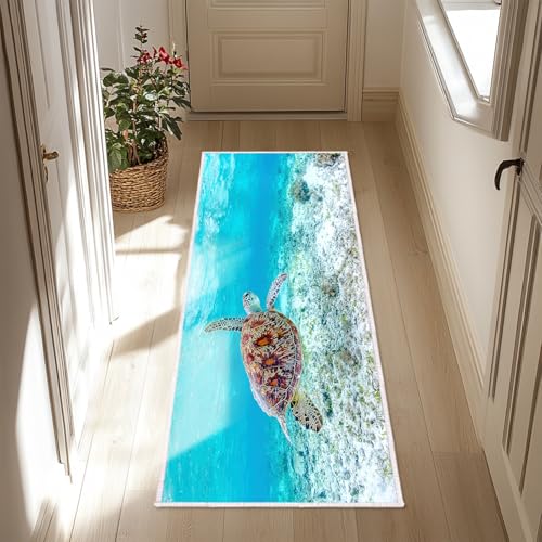 Tapete corredor tortuga marina azul 60x180 cm miniatura 5