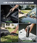 Car Vacuum Portable Cordless Handheld Vacuum Cleaner 4-in-1 Mini Cordless Vacuum with 2 Suction Modes and 16800pa Suction Power