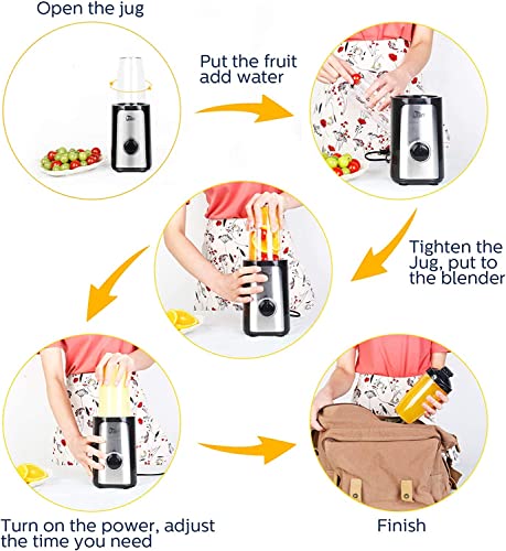 Uten Smoothie Blender 700 ml, 380 W mini-blender voor keuken, 4-in-1 blender voor milkshakes, fruit- en groentesappen, draagbare blender voor sport, reizen en thuis - Afbeelding 5