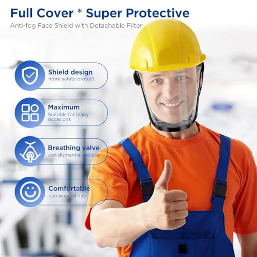 Image of Super Protective Face Shield Mask Full Face Clear Safety Cover Face Shield helmet Visor for Industrial Safety Full Coverage With Adjustable Belt Face Protector for Men and Women (Anti-Fog)