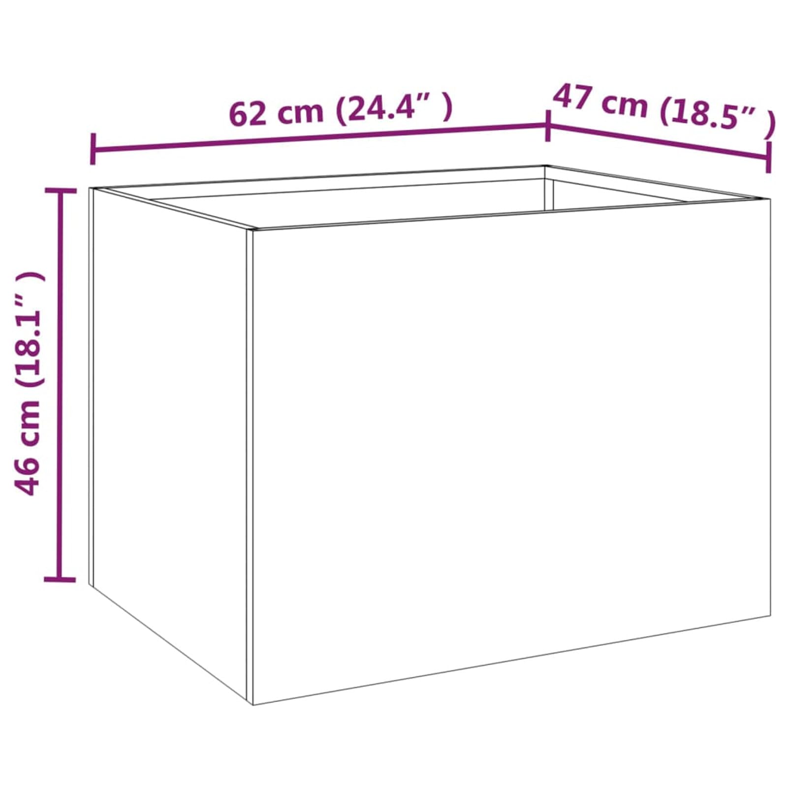 Szara skrzynka na kwiaty 62 x 47 x 46 cm stal corten, sadzarki, ogrodnicy zewnętrzni, pojemnik na kwiaty, skrzynka na kwiaty na zewnątrz, balkon, sadzarki, ogrodnicy zewnętrzni, pojemnik na