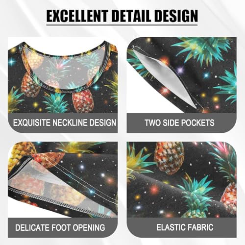 ALAZA Pineapples on Dark Background Pajama Set Short Sleeve Sleepwear Soft Lounge Nightwear4