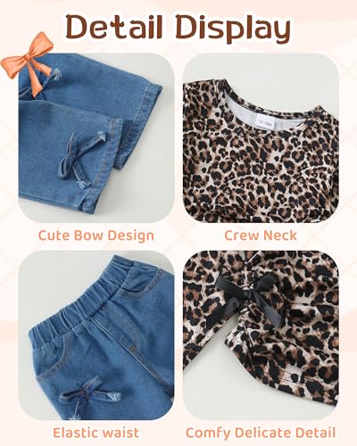 Image of Kucnuzki Toddler Baby Girl Clothes Long sleeve Fall Winter Shirt Tops Baggy Jeans Pants Set Kids Girls Outfits 2 Piece