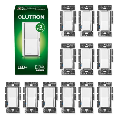 Image of Lutron Diva LED+ Dimmer Light Switch for Dimmable LED, Halogen, and Incandescent Bulbs, 150 Watt, Single-Pole or 3-Way, DVCL-153P-WH-12, White, 12 Pack
