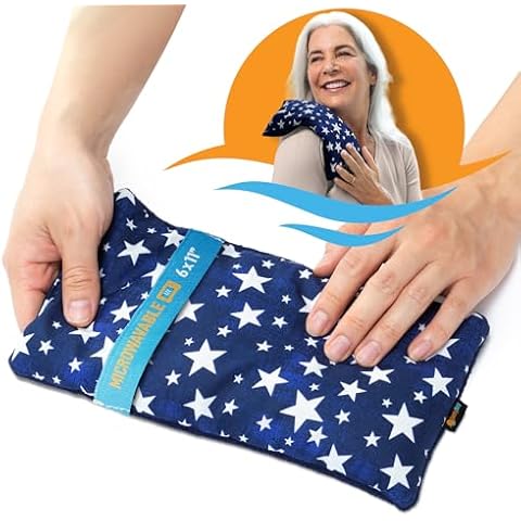 SunnyBay Small Microwave Heating Pad, Microwavable Versatile Cold/Heated Neck and Shoulder Wrap for Back Pain and More, Moist Heat Cotton-Fleece Pad with Flax Seed Filling, 6x11 in, Blue Stars Cover