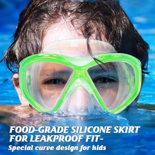 Image of Kids Swim Goggles Snorkel Diving Mask for Boys Girls Ages 5-15, Two-Color Anti-Fog Swimming Goggles with Nose Cover