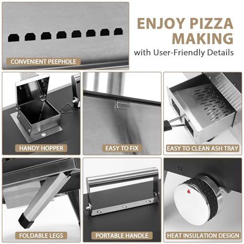 Pizza Oven Table Grill Cart and Wood Pellet 12” Pizza Oven, Wood Fired Pizza Oven Outdoor for Outside Backyard, Camping, Picnics, Patio, Universal Outdoor Pizza Oven Grill Cart 4 Wheels